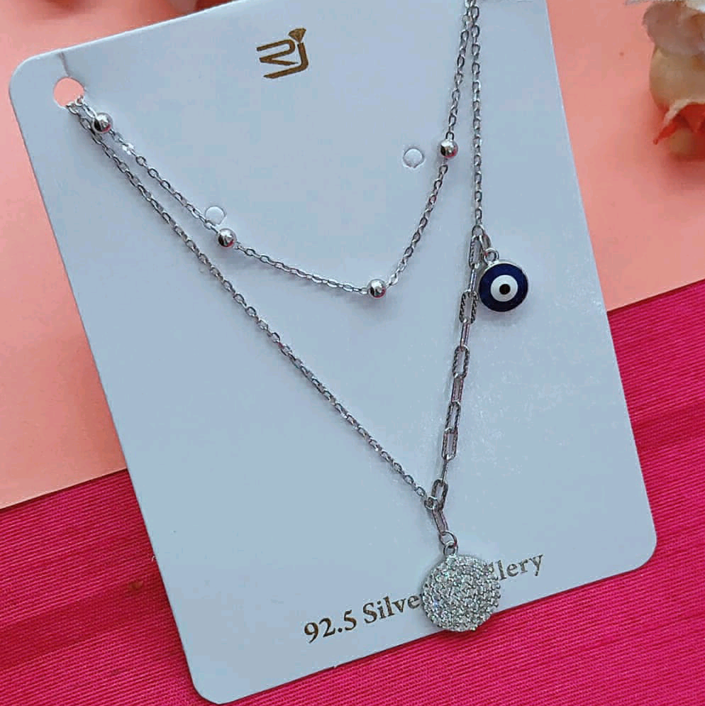 Two Layer Evil Eye CZ Necklace 